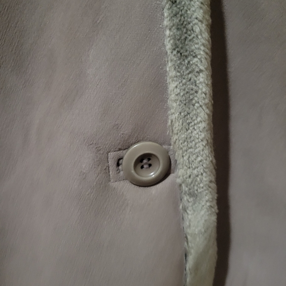 Vintage y2k olive green faux fur trim lined hooded suede winter coat small - Picture 7 of 11